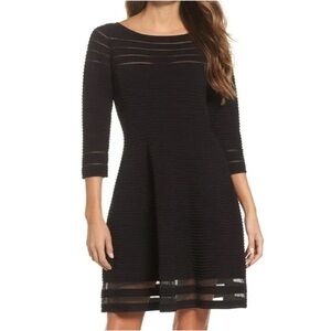 Eliza J Knit Mesh Fit-&-Flare Dress